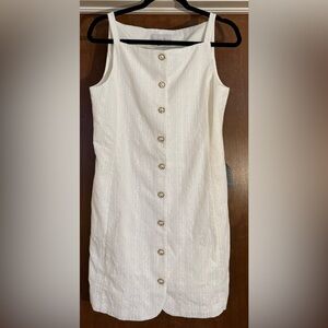 Charles Henry Textured Cotton Mini Dress White Button-Front
